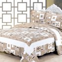 Cheap 3 Piece Queen White&Coffee Geometic Quilts Sets