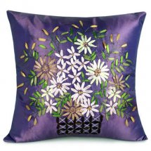 Cheap 18" Thai Silk Purple Embroidery Daisy Cushions Cover