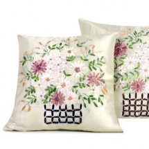 Cheap 18" Thai Silk White Embroidery Daisy Cushions Cover