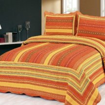 Cheap 3 Piece Queen Orange&Yellow Stripe Quilts Sets