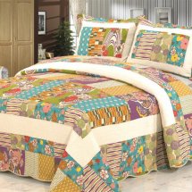 Cheap 3 Piece Queen Colorful Geometic Quilts Sets