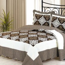 Cheap 3 Piece Queen White&Brown Leaf Quilts Sets