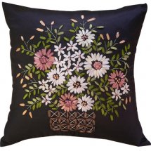 Cheap 18" Thai Silk Black Embroidery Daisy Cushions Cover