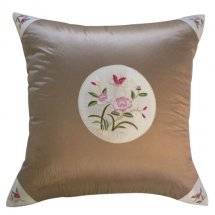 Cheap 18" Thai Silk Tan Embroidery Flower Cushions Cover