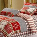 Cheap 4 Piece Full/Queen Thick Cotton Red Plaid Duvet Cover Sets