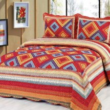 Cheap 3 Piece Queen Red&Blue Plaid Quilts Sets